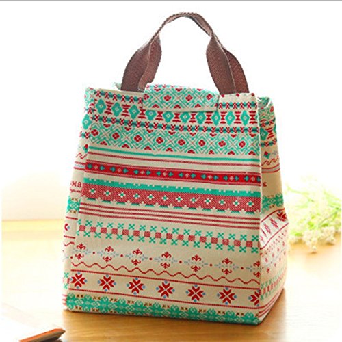 Yahead Lunch Bag Cute Reusable Portable Linen Cotton Insulated Lunch Bag Tote Lunch Soft Bento Cooler Carry Outdoor Picnic Food Bag (Flower) #TOP2