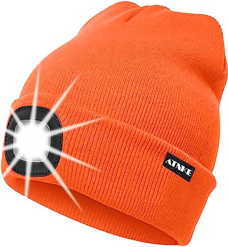 ATNKE LED Luminoso Gorro Sombrero, USB Recargable 4 LED Gorras para Correr Super Brillante Impermeable Luz Invierno Cálido Regalos para Hombre y Mujer/Bright Orange