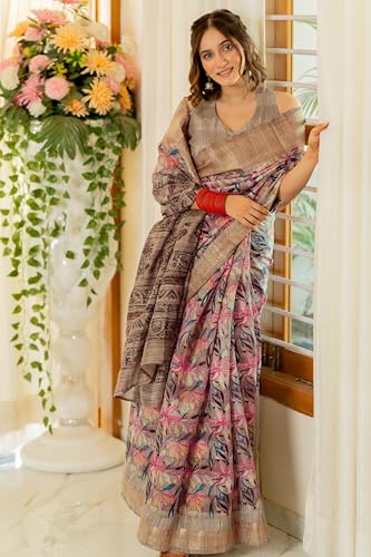 Image of MIRCHI FASHION Women Saree Cotton Blend Kalamkari Printed | Comfortable Office and Regular Daily Use Sari with Unstitched Blouse Piece