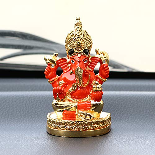 Image of eCraftIndia Gold Plated Orange Siddhivinayak Ganesha Decorative Showpiece for Home /Temple /Office /Car Dashboard