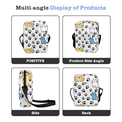 KLL Happy Cute Cat Colorful Footprint Black messenger bag for men Vegan Leather mens crossbody bag small Shopping Lady Shoulder Handbags4