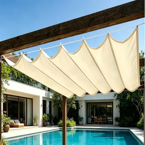Toile d'ombrage ondulée imperméable et rétractable pour pergola