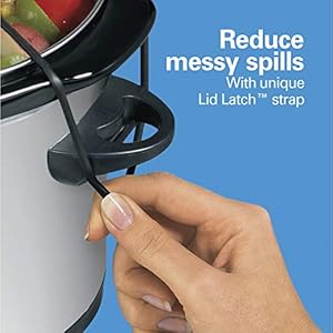 Hamilton beach 7 quart portable slow cooker serves 8 dishwasher safe crock lid latch strap for travel brushed silver  urban country home decor