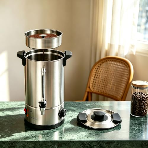 Image of 3.8 Gallon Electric Hot Water Dispenser, 950W Stainless Steel Commercial Water Boiler and Warmer, 110V Temp Adjustable Tabletop Tea Coffee Urn for Parties (3.8Gal Sliver)
