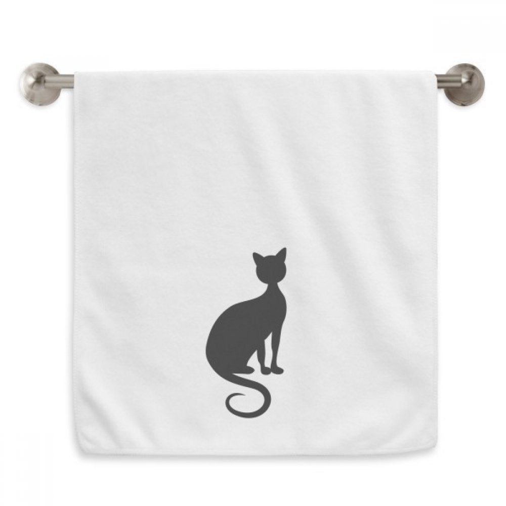 Chat Noir Silhouette serviette essuie-mains blanche débarbouillette 13x29
