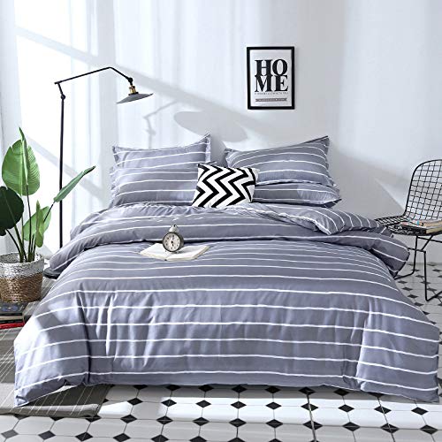 BH-JJSMGS Parure de lit 4 pièces pour dortoir étudiant Draps et Housses de Couette Housse de Couette légère en Microfibre de Polyester Rayures Horizontales 200 * 230 cm.