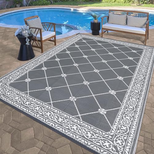 HiiARug Reversible Mat Plastic Outdoor Rugs for Patios Clearance Waterproof Plastic Straw Rug Large Area Rug for Outdoor, Porch, Patio, RV,Camping,5x7Ft, Grey - Image 6