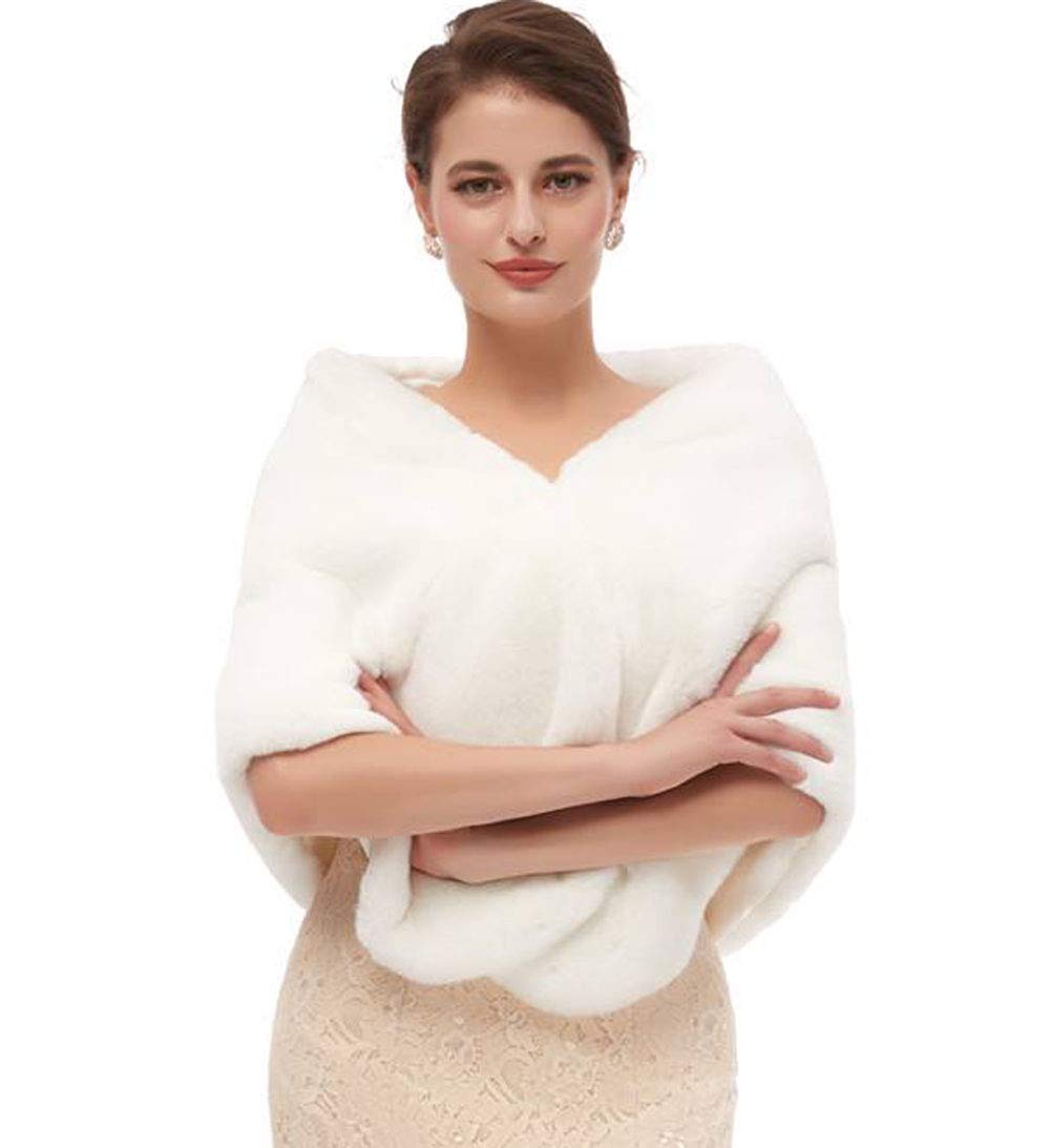 kivie Faux Fur Wrap Shawl Wedding Stoles Cape Evening Bridal Shrug White/Black/Navy (white)