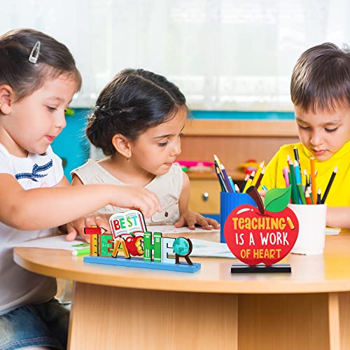 Image of Jetec 4 Pack Teacher Appreciation Table Centerpieces, Wooden Teacher Appreciation Week Table Decorations Wood Desk Signs Thank You Gifts for End of Year Graduation Gifts from Students