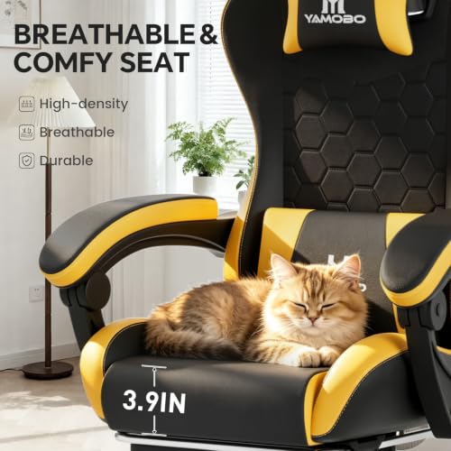 Image of Gaming Chair, Computer Office Chair with Footrest, Adjustable Height & Backrest Gaming Chairs with Swivel for Adults, High Back PU Leather Ergonomic Chair with Lumbar Support, Blackyellow