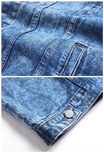 Image of LZLER Men's Denim Jackets Distressed Destroyed Classic Vintage Slim Fit Ripped Fashion Trendy Trucker Jean Jackets