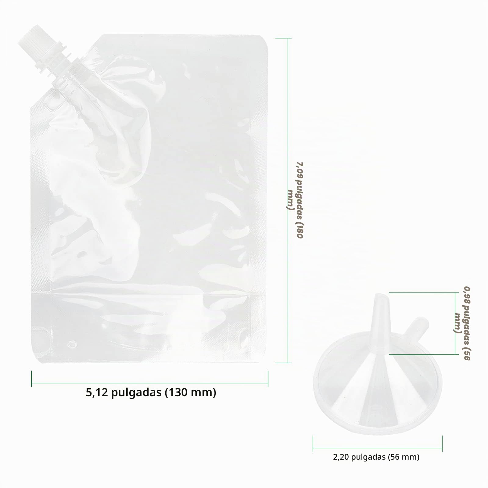 HAKZEON 50 bolsas de bebidas de 350 ml para festivales, bolsa de licor reutilizable transparente, frasco de bebidas con boquilla y embudo, bolsa de pie de mano para viajes bebidas a prueba de fugas