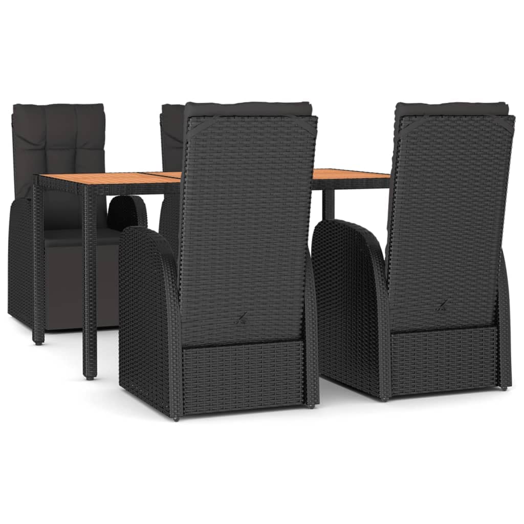 Muebles de jardín para exteriores, mesa y sillas de balcón, 5 piezas, juego de comedor de jardín de polirratán y madera maciza de acacia