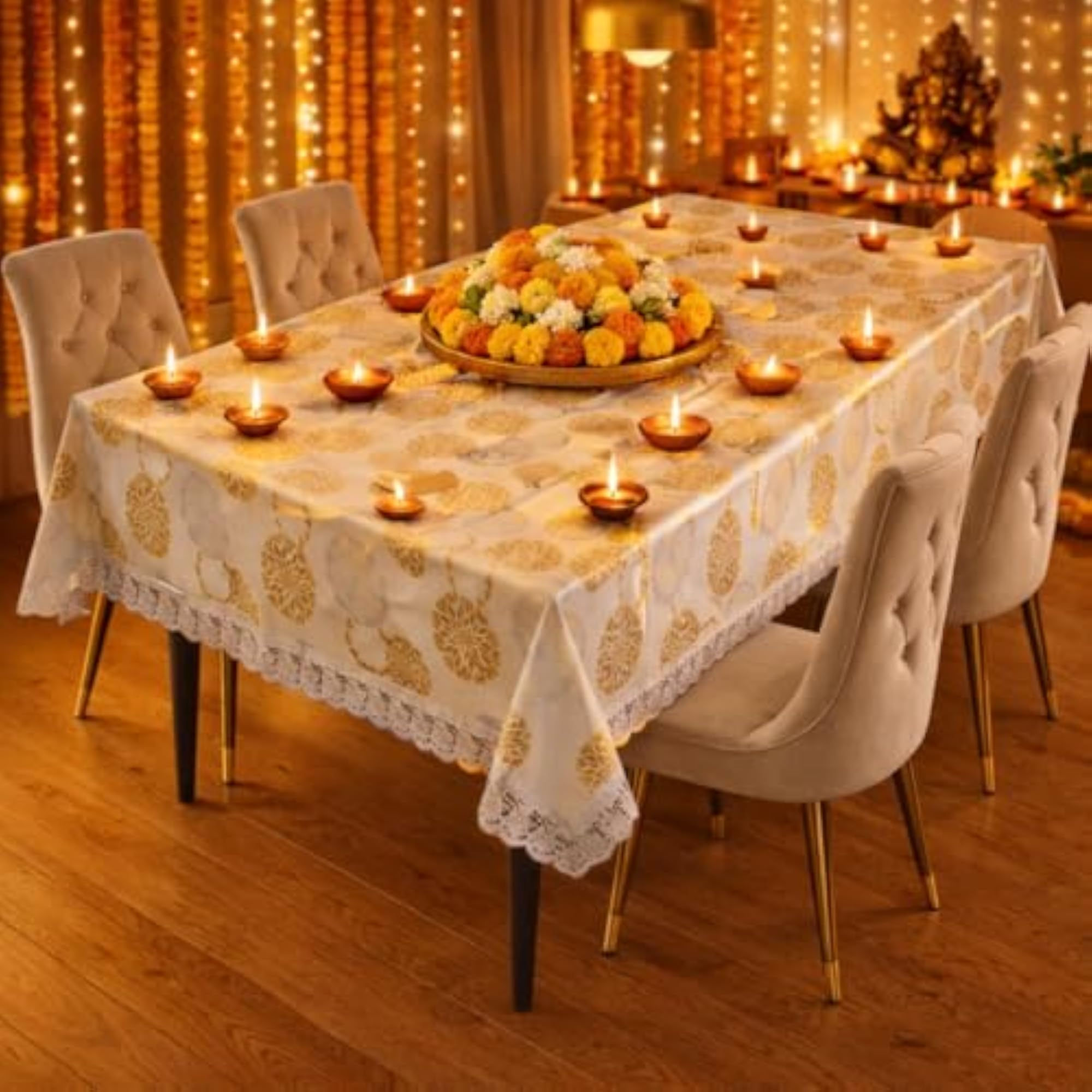 LION'S Rectangular Anti-Slip PVC Solid Plain White Lace Table Cover, 40x60 Inch