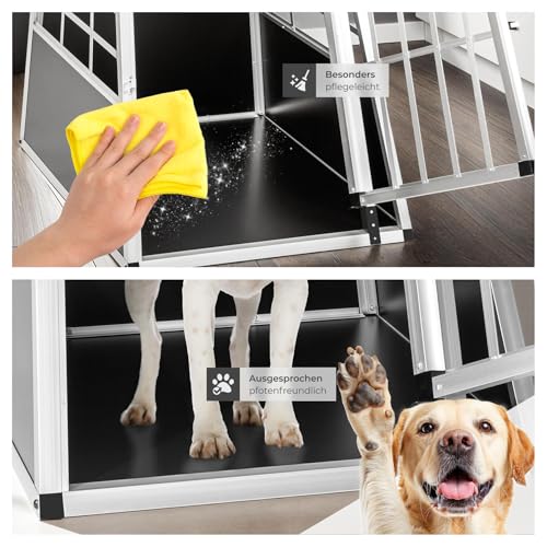 tectake® Hundebox Auto oder Hundebox für Zuhause, Aluminium Hundetransportbox, leicht und stabil, Auto Kofferraum Transportbox für Hunde - 65 x 90 x 69,5cm (Single Groß)