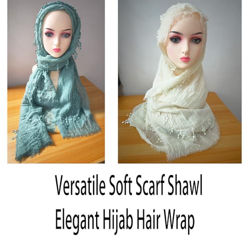Women Cotton Blend Crinkle Vintage Soft Scarf with Floral Tassles Light Soft Scarf Beach Shawl Wrap2