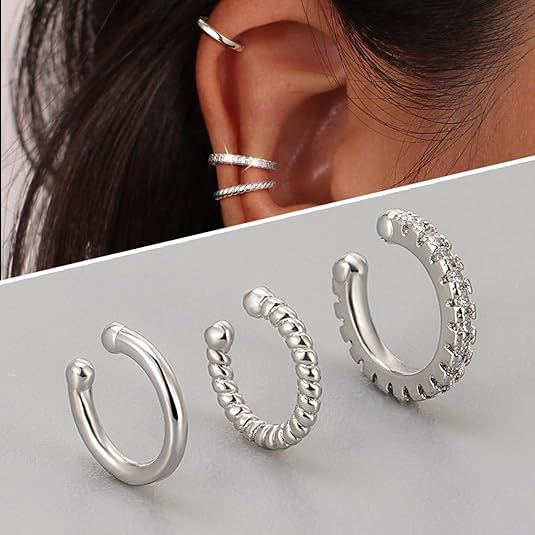 Image of 6Pcs Ear Cuffs Without Piercing for Women, Hypoallergenic Alloy Hoop Ear Clips with Rhinestone Shine, Gold & Silver Colour Ear Cuff Earrings Set, Trendy Gift Accessories