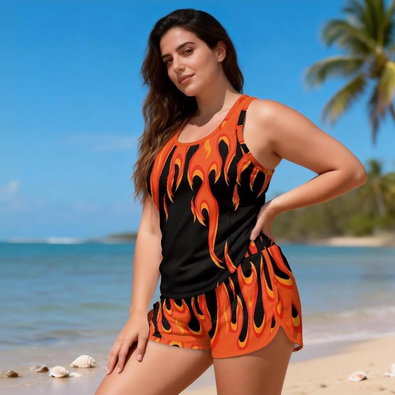 Irisjudy Tankini Swimsuits for Women Tummy Control Boy Shorts, Cute Dinosaur 2 Piece Bathing Suits Summer Modest Swim Suits