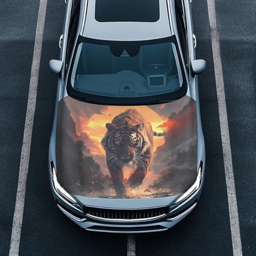Image of Car Hood Cover,Men Car Hood Cover Protector Suitable Most Automotive Sedans Trucks Pickup Sports Cars,Car Accessories Tiger Sunset Print