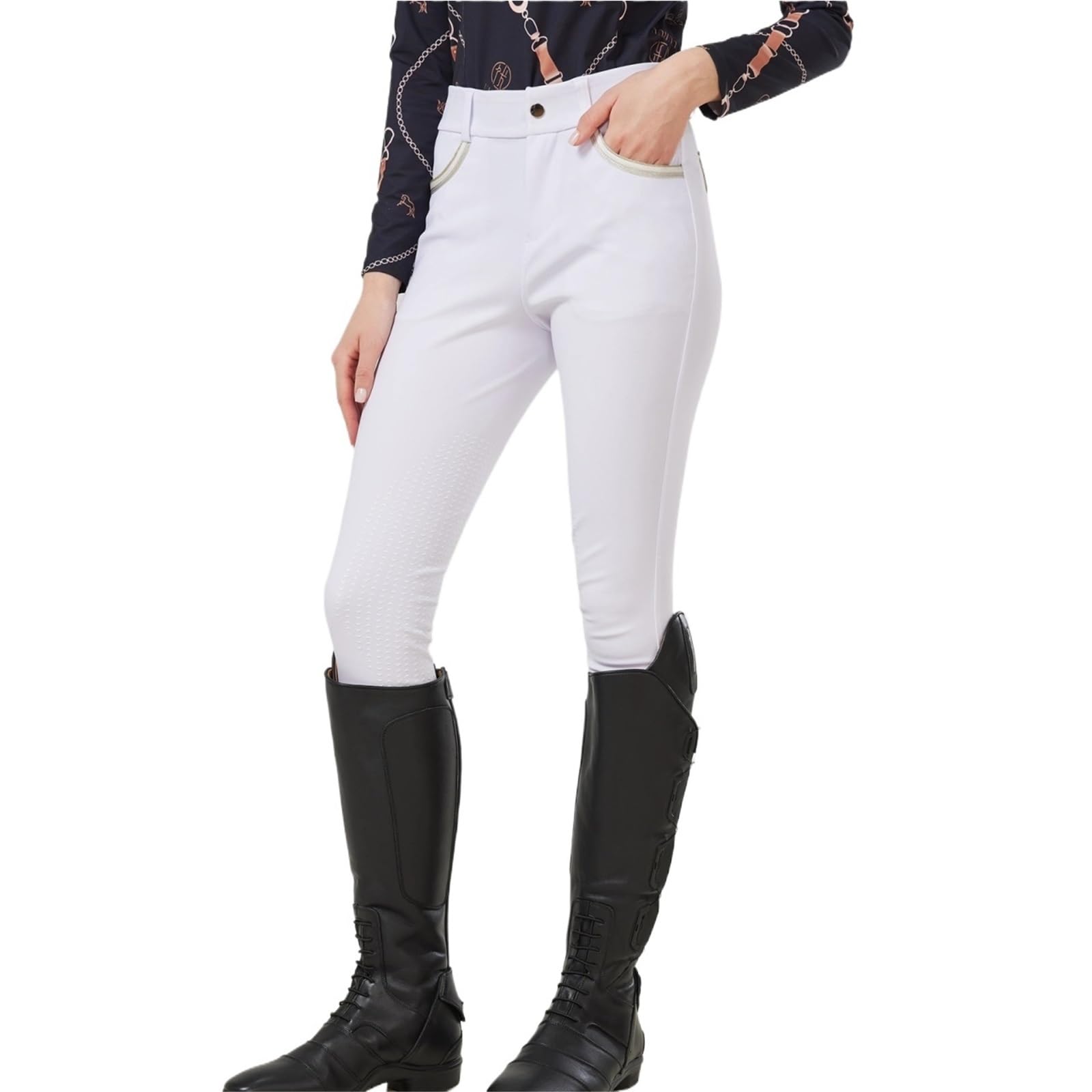 Reithose aus gewebtem Stoff, halbe Silikon-Reithose for Damen, weiße Silikonhose, gewebte elastische kleine Verschleißfestigkeit Für Reitsport
