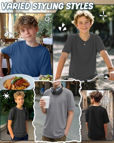 4 Pack Boys Short Sleeve Shirts Kids Loose Fit Crewneck T-Shirts Summer Casual Tops Basic Tee for 5-16 Years - Image 5
