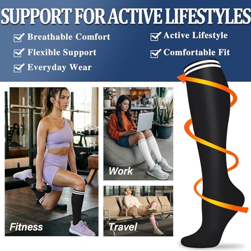 Image of Sooverki Compression Socks for Women and Men Circulation (3 /4 Pairs) is Best Support for Running Athletic Cycling Hiking