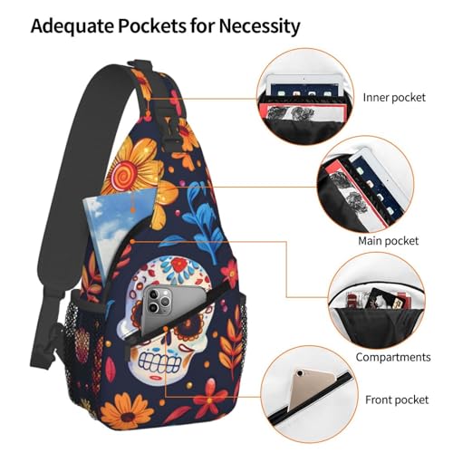 Mochila tipo bandolera ajustable con patrón de calavera miniatura 4