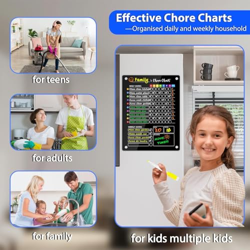 Image of PigPotParty Black Acrylic Magnetic Chore Chart for Kids, 12x16 Inch, 2 Pack