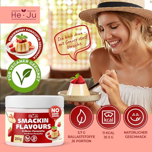 He-Ju Flavour Pulver Erdbeer Panna-Cotta 250g vegan, Strawberry Panacotta Geschmackspulver zum Süßen fast ohne Kalorien