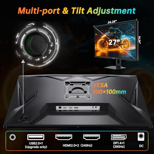 Image of KTC 27 Inch 280Hz Gaming Monitor, FHD 1080P 240Hz PC Computer Monitor, Fast VA Panel, 1ms GTG, FreeSync G-Sync Compatible, HDR Support, 126% sRGB, HDMI and Displayport Inputs, H27E22P