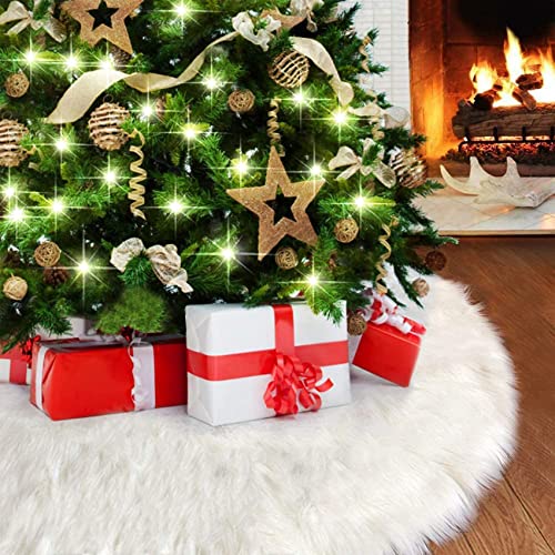 HUHUDAY Falda arbol de Navidad, Grande Base arbol Navidad Felpa Suave Felpa Ornamentos, Blanco Falda del árbol de Felpa para la decoración de la Fiesta de Navidad, Año Nuevo, Fiesta Cover
