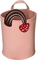 Lindo cesto de roupa suja dobrável de feltro para berçário, cesta de armazenamento de brinquedos, cobertores com alças (cogumelo)