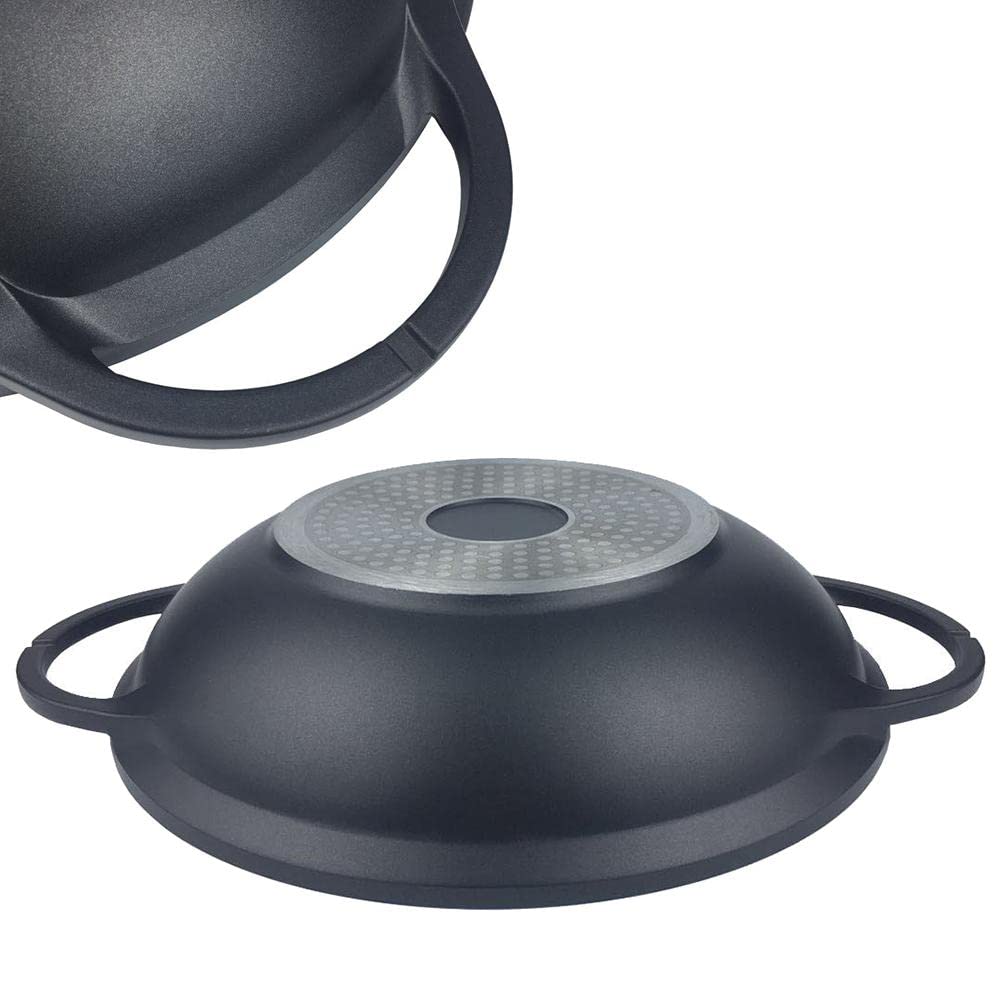 Cheffinger Wok Poêle Wok Woktopf Induction 36cm Fonte D'Aluminium avec Couvercle Poêle à Frire Marmorbeschichtung Silikongriffe