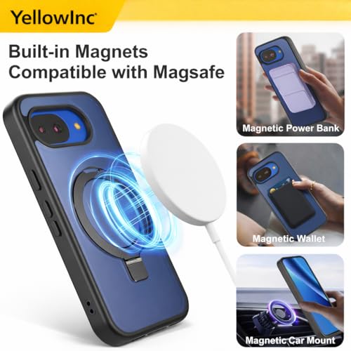 Image of Translucent Case for Google Pixel 10A, Magentic Stand, Aero-Space Grade Protection, Cover (Frosted Black with Ring Stand, Google Pixel 10a)