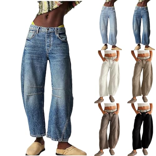 Fuliley Barrel Jeans Women High Waist Baggy Ankle Boyfriend Loose Casual Denim Pants Y2k Streetwear Trousers