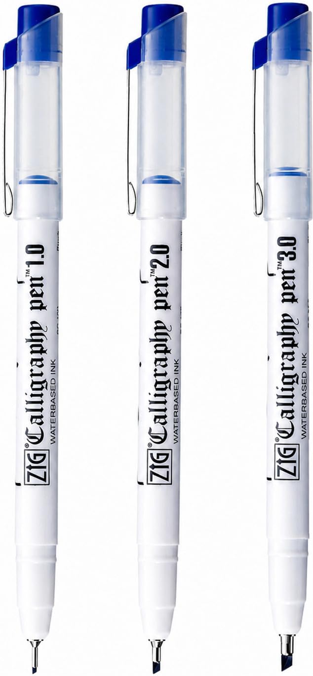 Zig Calligraphy Pen Blue Set of 3 – 1.0mm, 2.0mm & 3.0mm Oblique