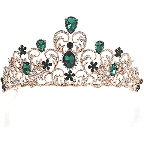Princess Crown Adult Emerald Green Crystal Rhinestone Bridal Tiara Wedding Hair Accessories Gold Headpiece Cover