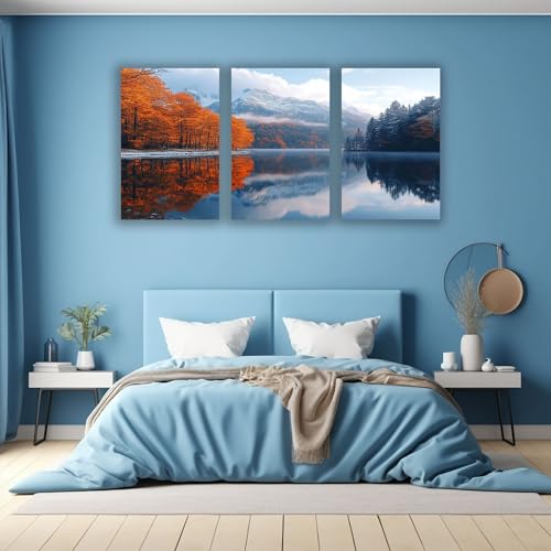 Tableau decoration murale moderne salon triptyque montagne toile