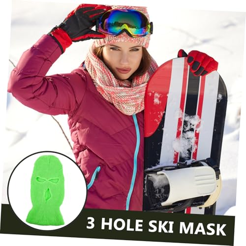 Máscara de nieve para invierno con 3 agujeros, máscara facial tejida para hombre y mujer, balaclava completa cálida, verde claro miniatura 5