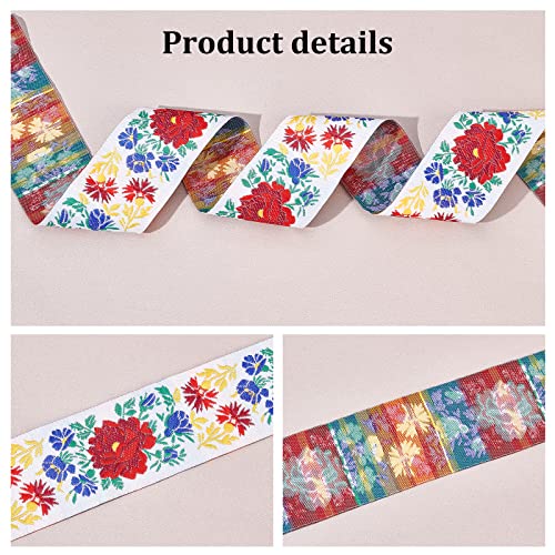 Cinta jacquard de 2 pulgadas con ribete floral vintage bordado denso para manualidades boho 4