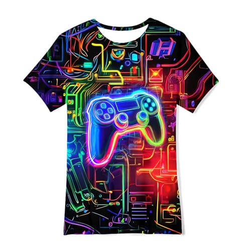 Summer Cool Neon Game Shirts for Boys Girls Size 10-12 Short Sleeve 3D Graphic Kids Novelty Tees Fashion Clothes