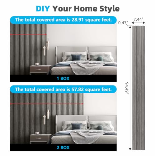 Image of Art3d Wood Slat Wall Panels, Fluted MDF, 6-Pack, 94.6 x 7.4 in,Ash