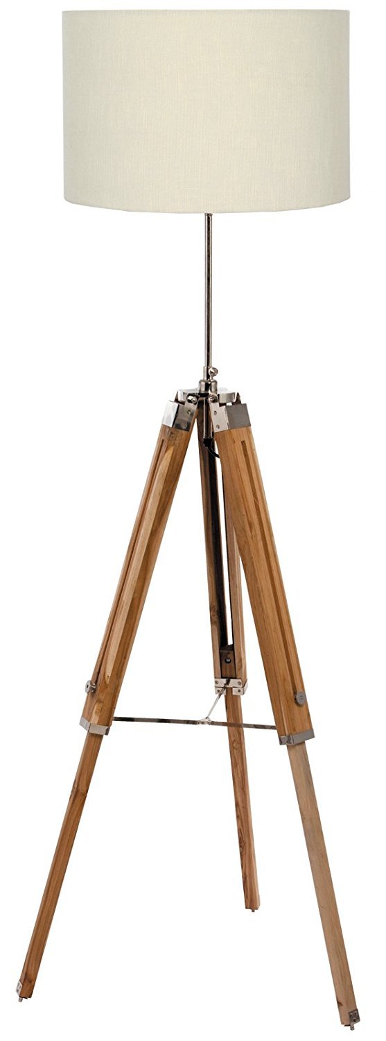 Lámpara de pie de teca clásica vintage: trípode de madera para iluminación de hogar 3