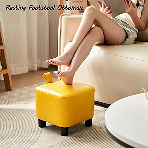 Repose-Pieds en Cuir Cube Jaune aux Finitions Haut de Gamme - 3
