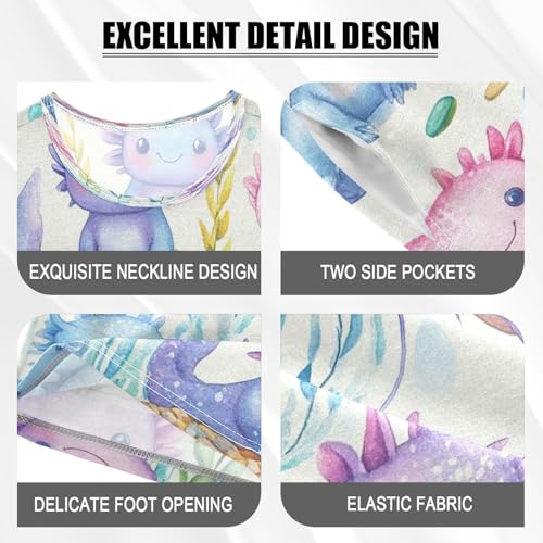 Pajama Sets Short Sleeve Watercolor Cute Axolotl Pattern Soft Cotton Summer Sleepwear 2 Piece PJS Size 5-14T3