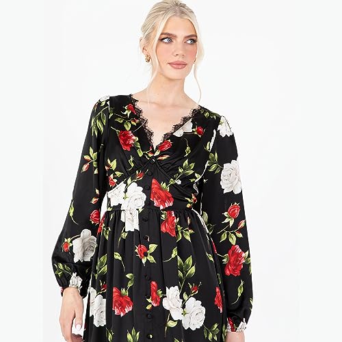 Robe longue fleurie fluide coupe empire pour affiner la silhouette chic