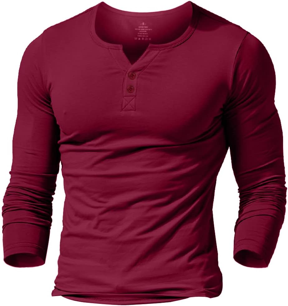palglg Mens Cotton Muscle Slim Fitted Sport Henley T-Shirt with Button