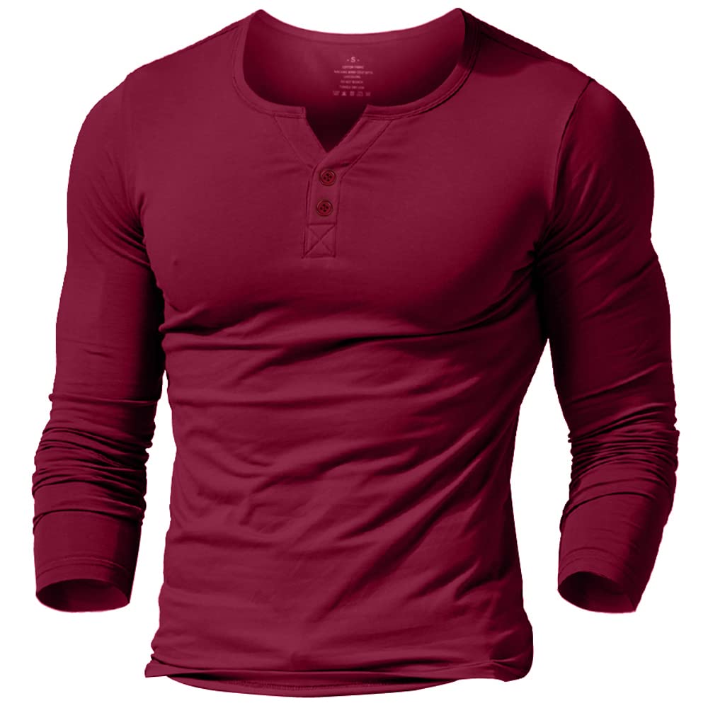 palglg Mens Cotton Muscle Slim Fitted Sport Henley T-Shirt with Button