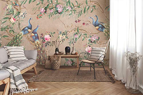 Murwall Peacock Wallpaper Peony Blossom Wall Mural Chinese Floral Wall Print Asiatic Home Decor Cafe Design #TOP1