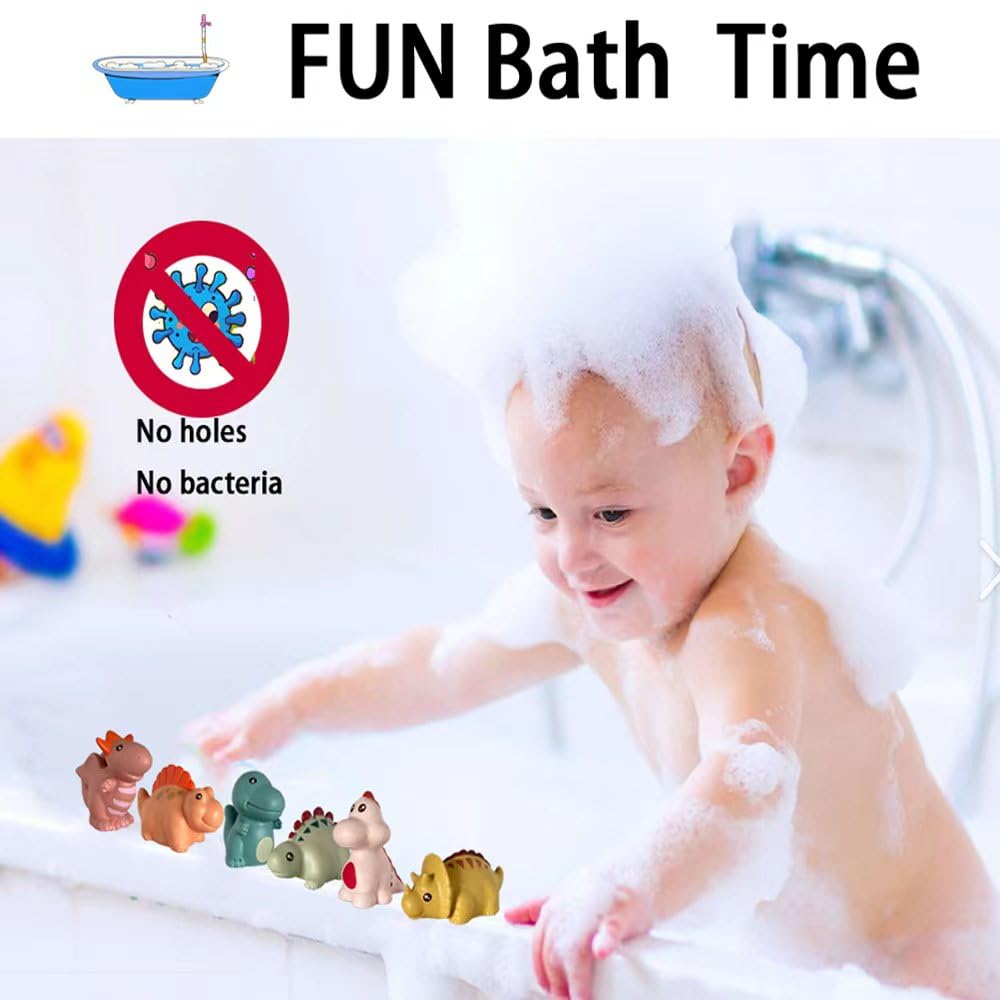 Set Di 9 Giocattoli Da Bagno In Silicone: Animali Spruzzatori E Dinosauri, Con Rete Porta-giocattoli - 3